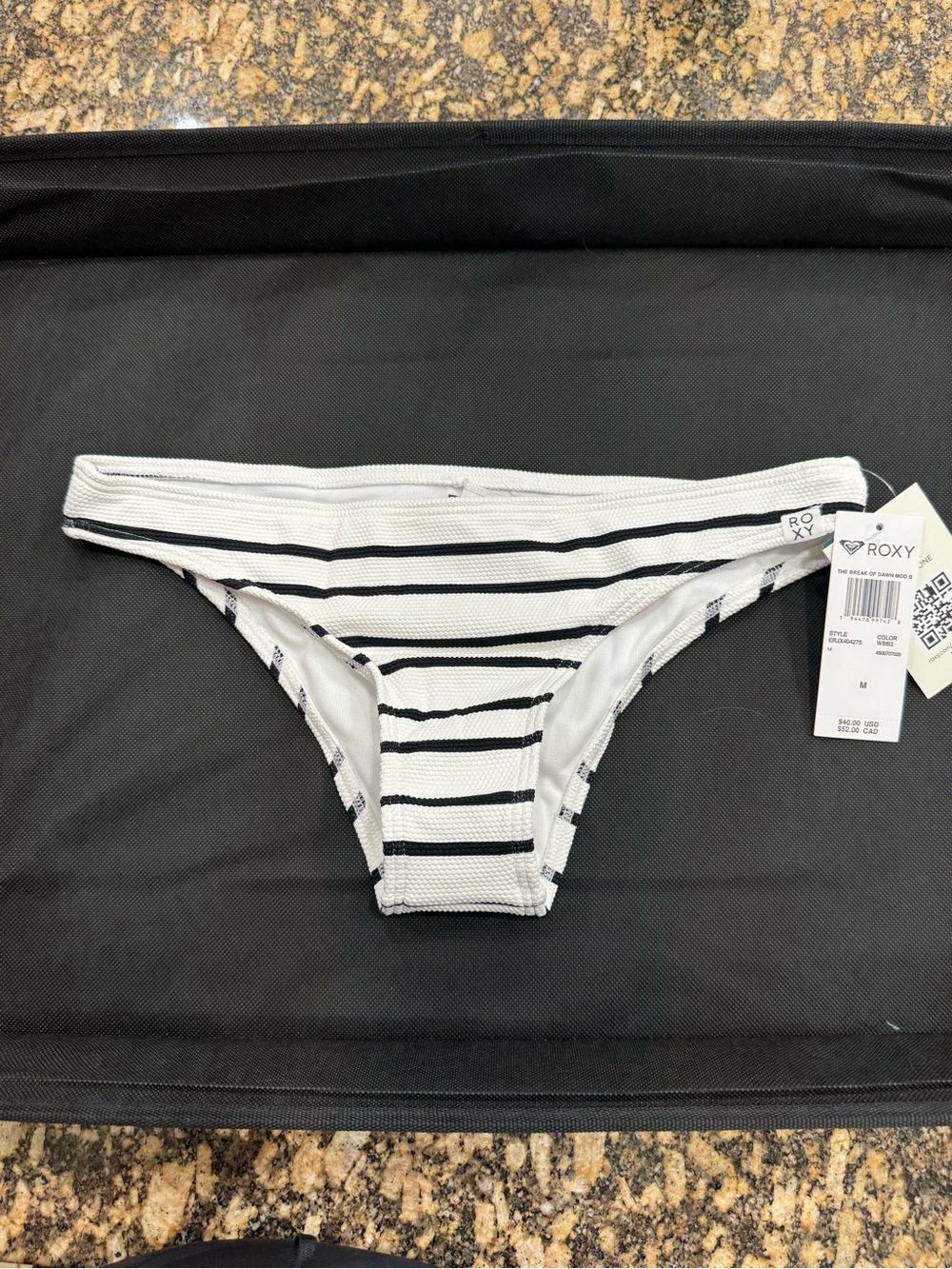 Roxy Women's White & Black Stripe Bikini Bottom M NWT